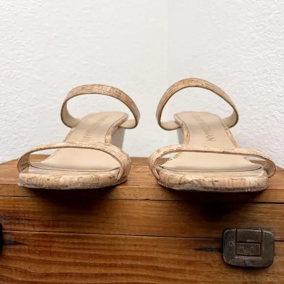 Stuart Weitzman Cork Wedge Sandals 9.5 Women’s Slip-On Strappy Nude Summer Heel - Picture 3 of 10